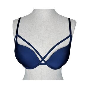 Victoria's Secret Push Up Bra sz 32B * Strappy Cage Bra Navy Blue Padded Pushup